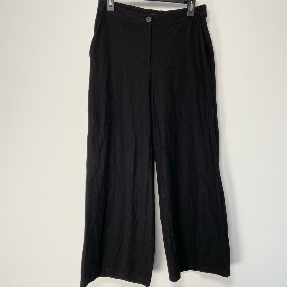 Eileen Fisher Black Wide Leg Pants High Waist Minimal Trouser Officewear Career